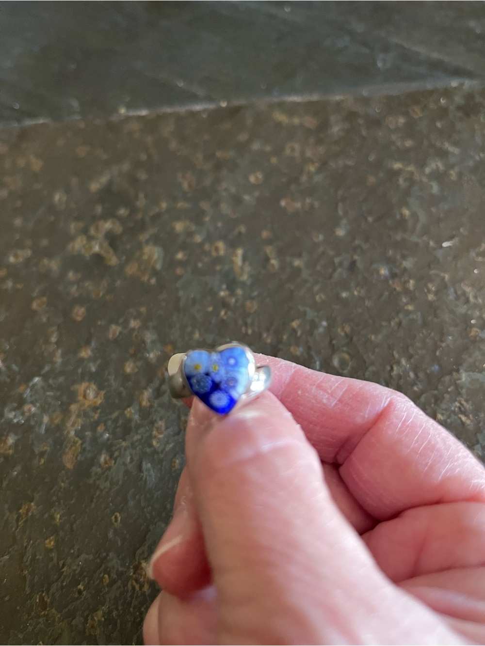 Sterling Silver Heart Ring with Blue Enamel Accent